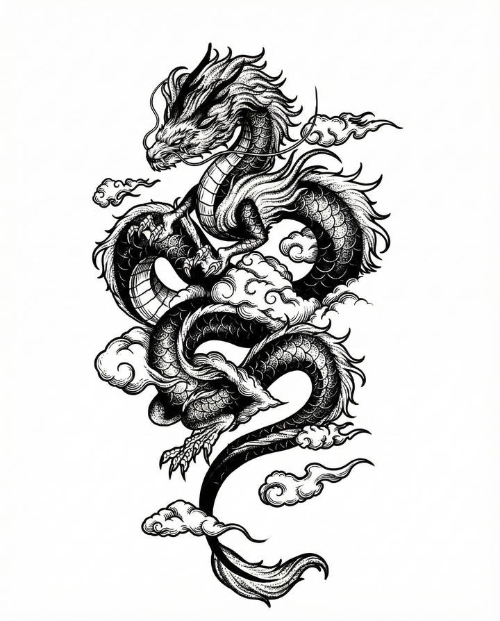 Asian Dragon with Clouds