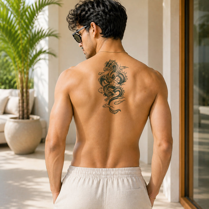 Asian Dragon with Clouds Tattoo On Back