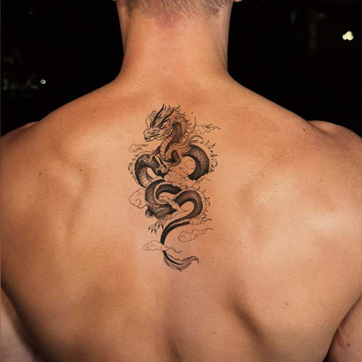 Asian Dragon with Clouds tattoo on man back