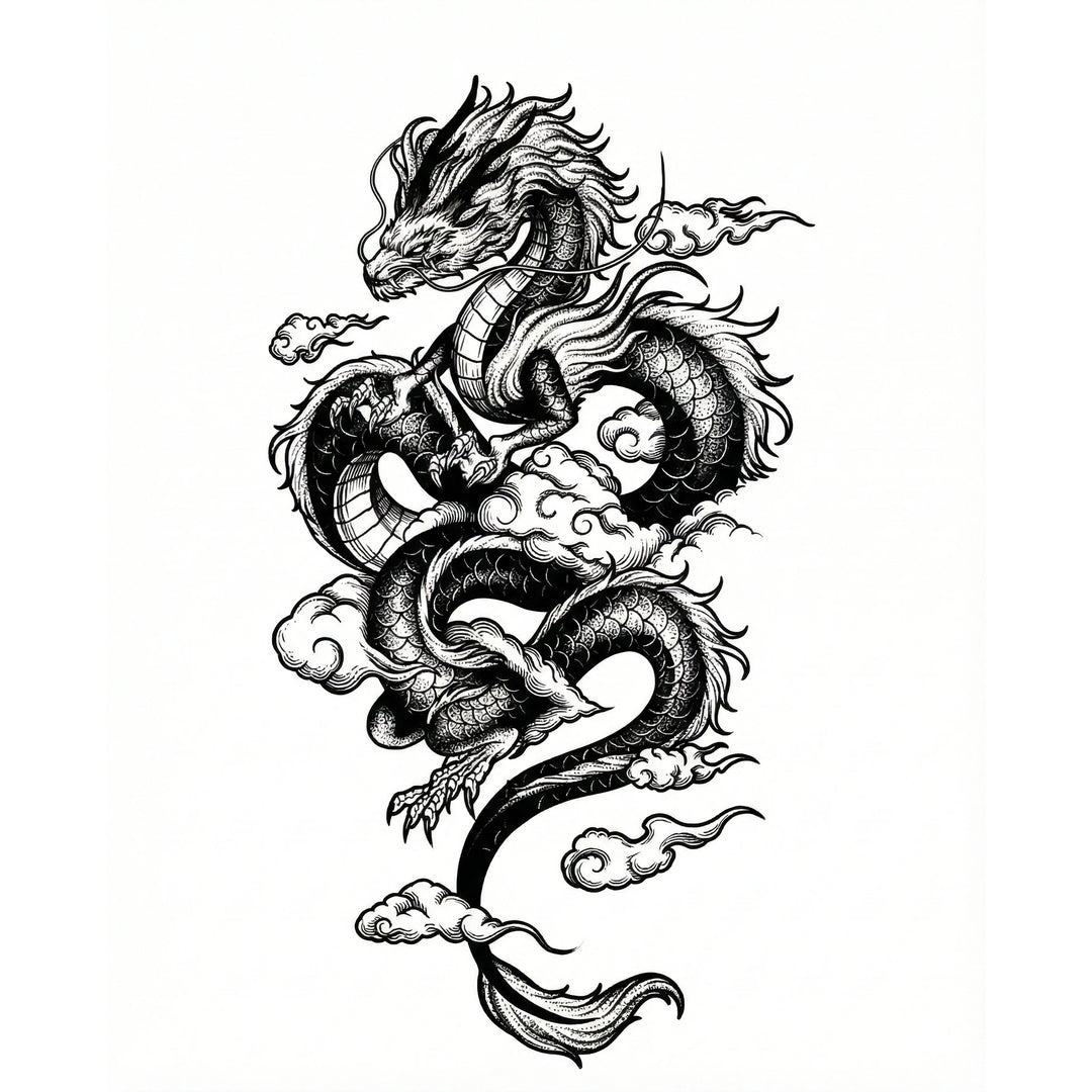 Asian Dragonwith Clouds - inkbolt