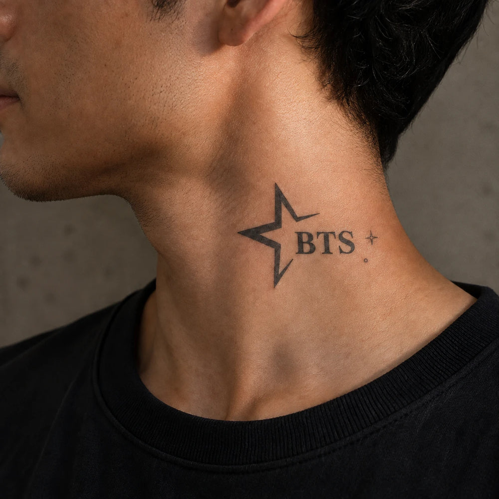 BTS tattoo on man neck