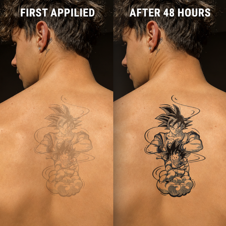 Before After Goku Saiyan Evolution Tattoo On Back