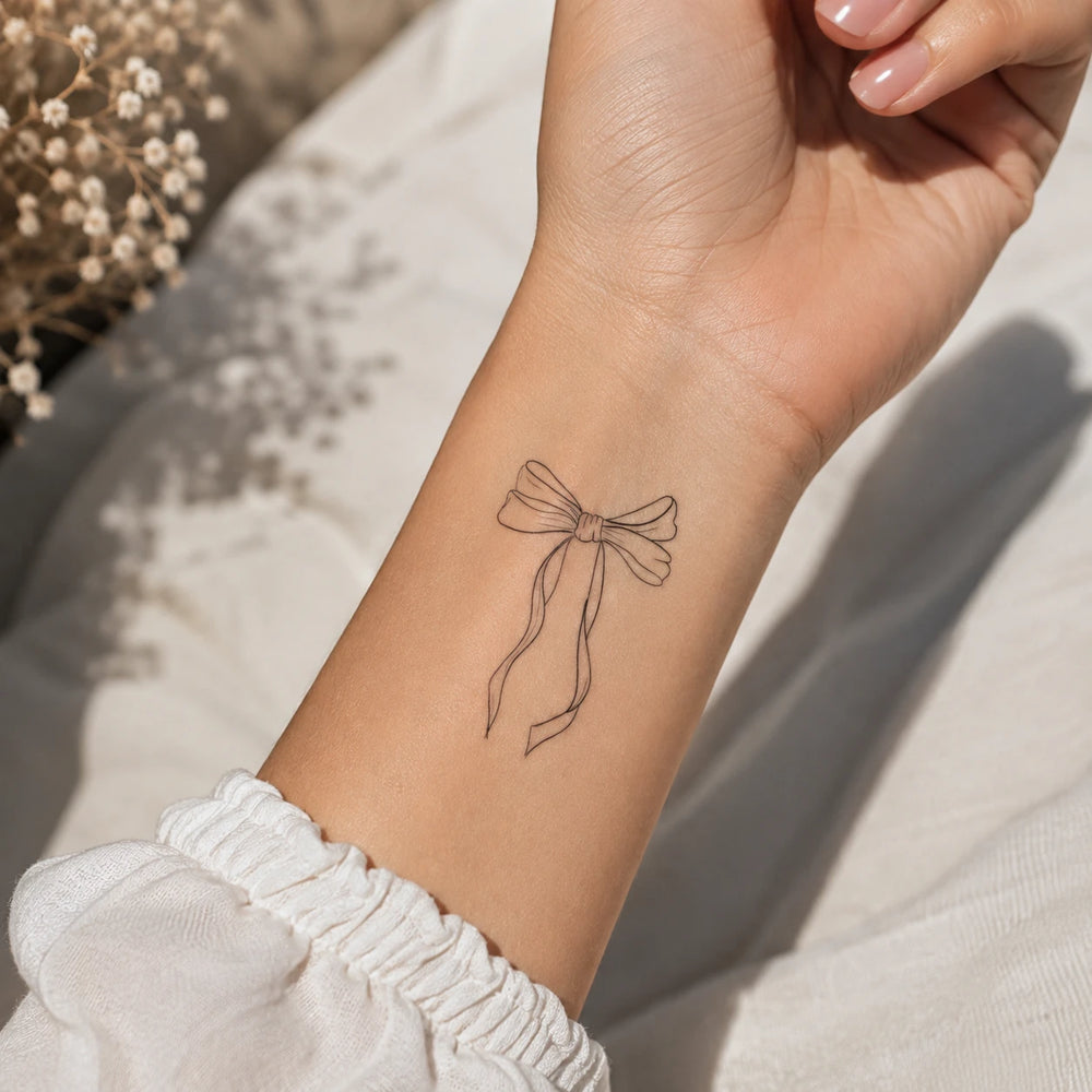 Bow on women arm near wrist