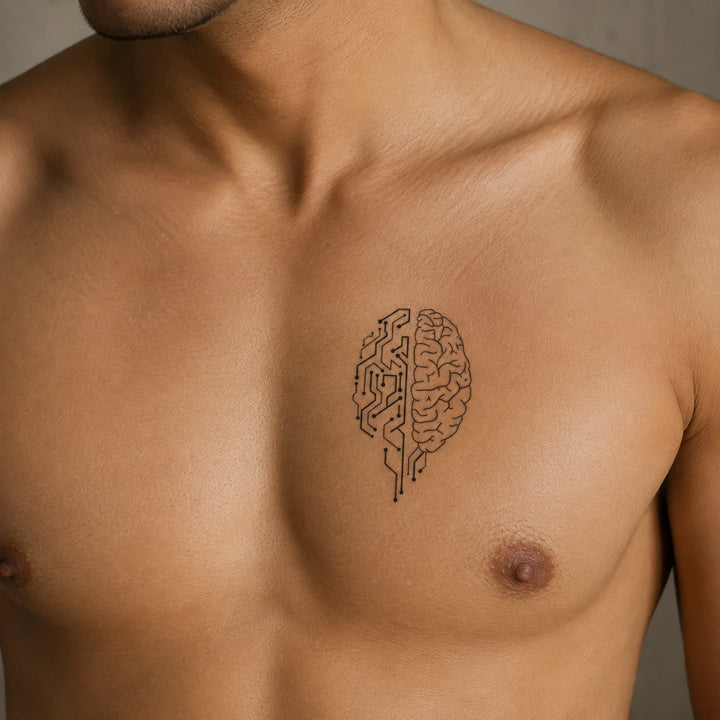 Brain Circuit Tattoo on man chest