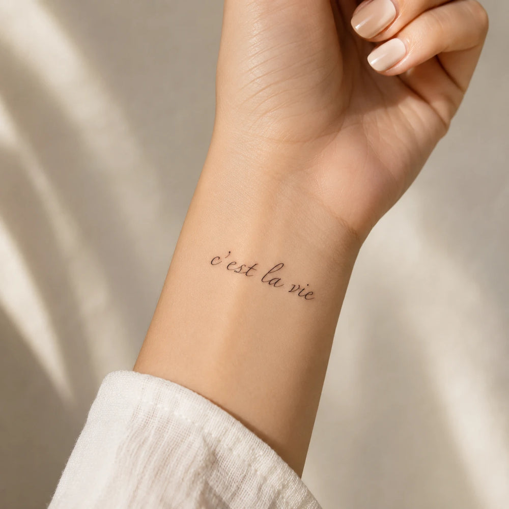 C_estlavie Tattoo on women hand near wrist