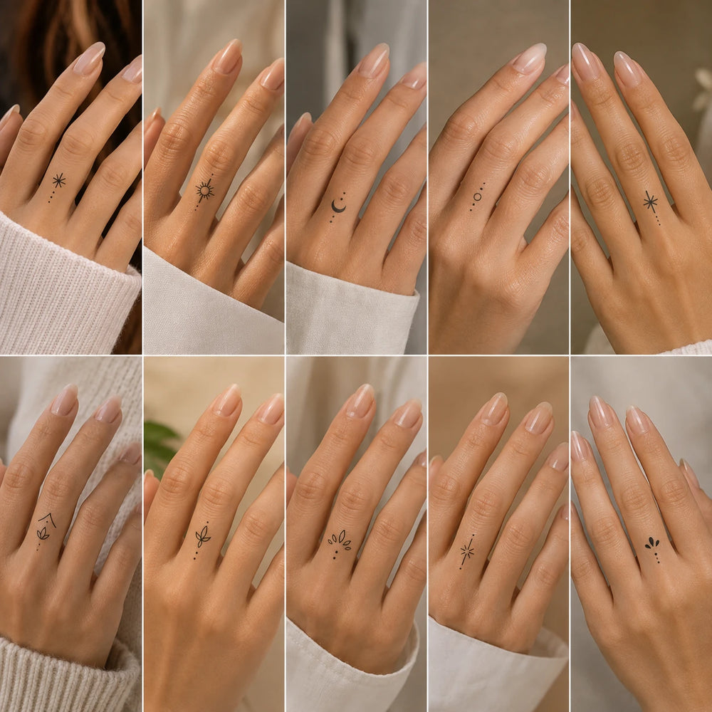 Celestial Finger Tattoos on hand
