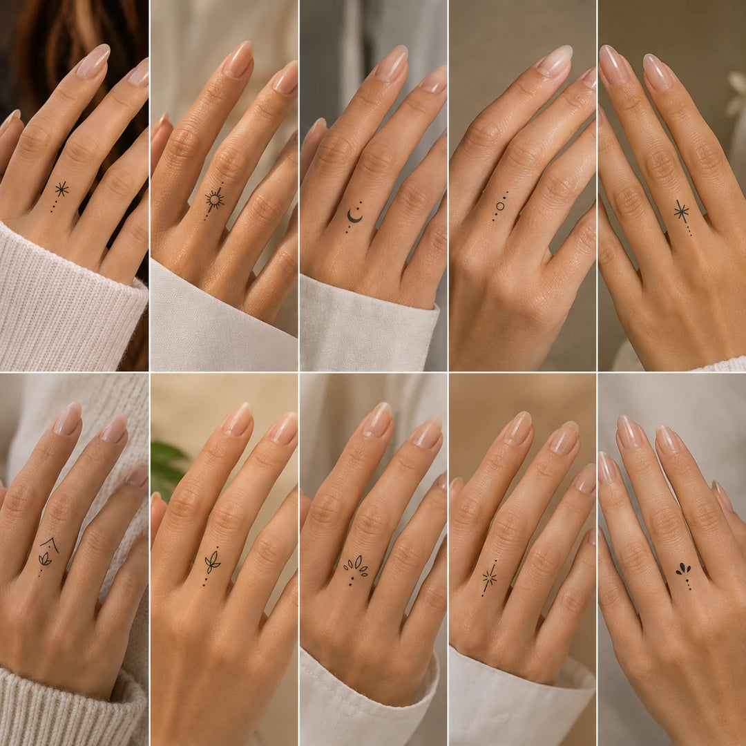 Celestial Finger Tattoos on hand