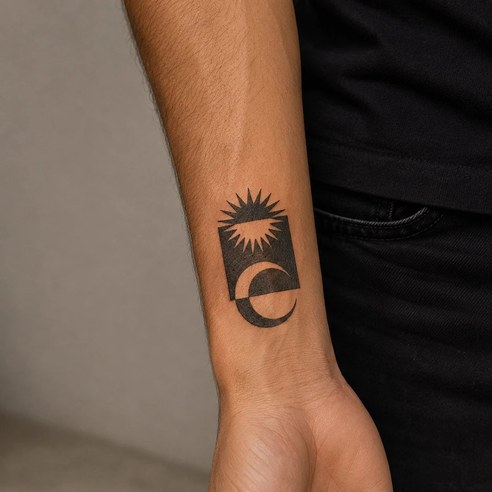 Celestial Reflection Tattoo on man hand
