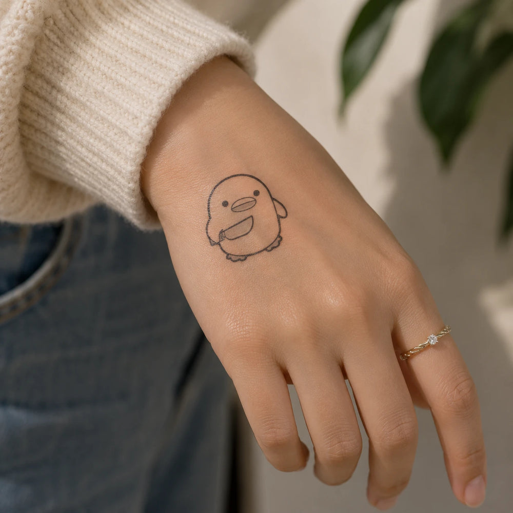 Derpy Duck tattoo on women hand