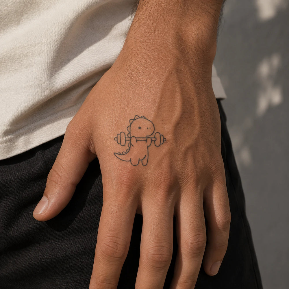 Dino tattoo on man hand