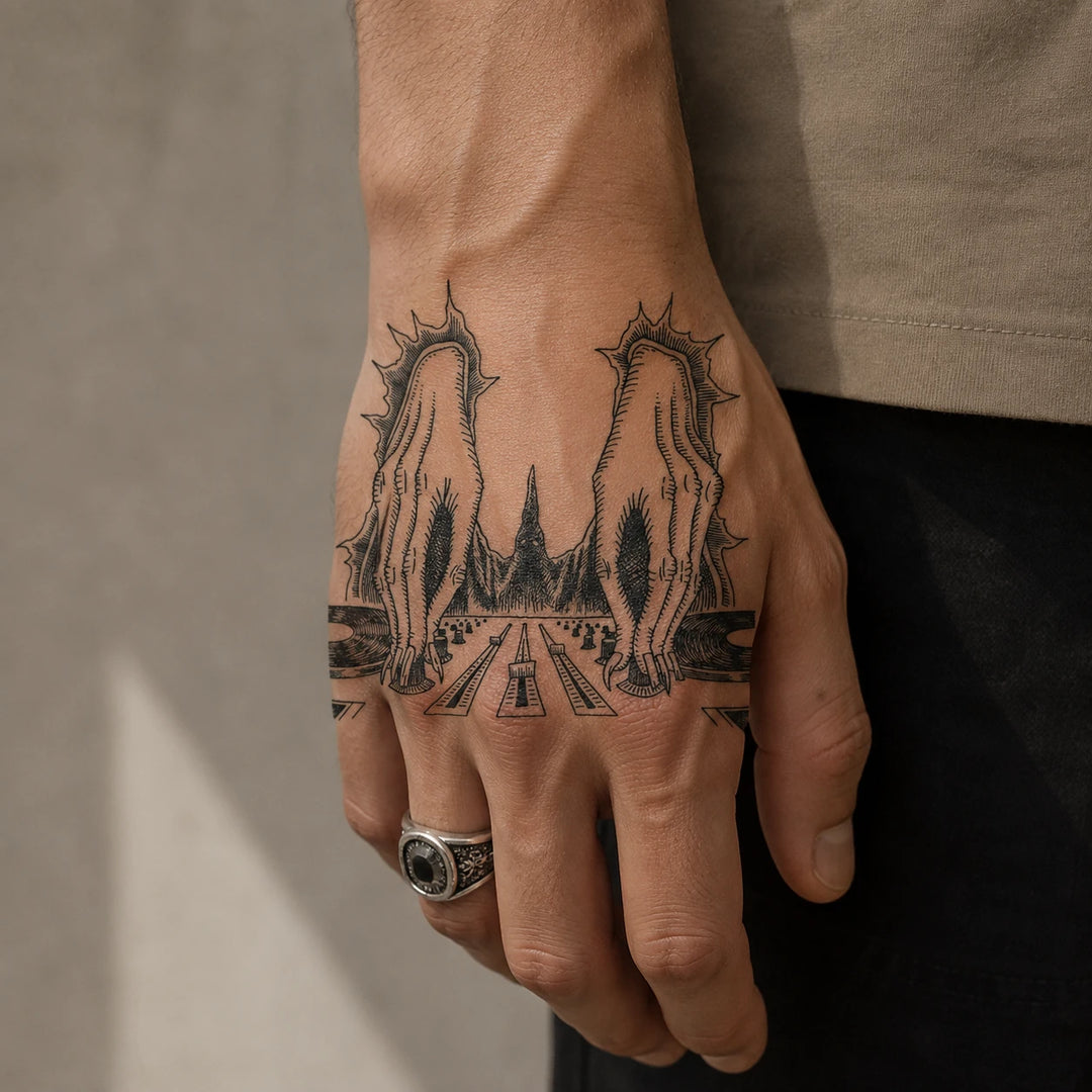 Dungeon Rap tattoo on hand