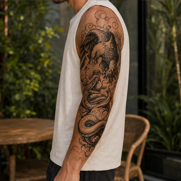 Eaglesleeve tattoo on man arm