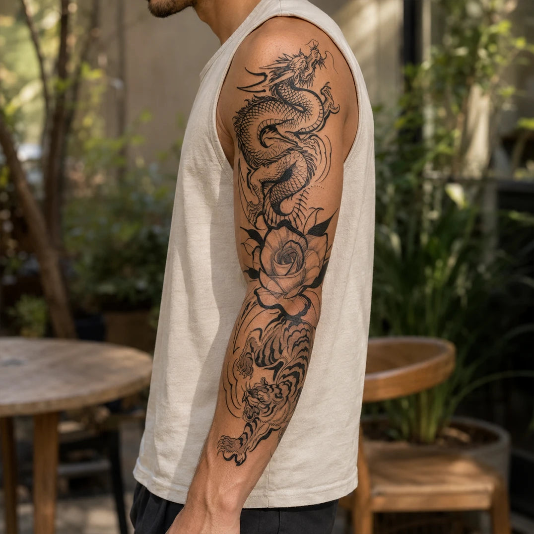 Eastern dragon Sleeve tattoo on man arm
