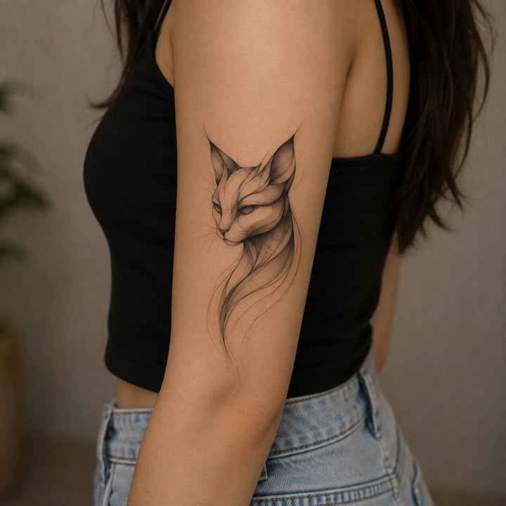 Ethereal Feline Tattoo On Woman Arm