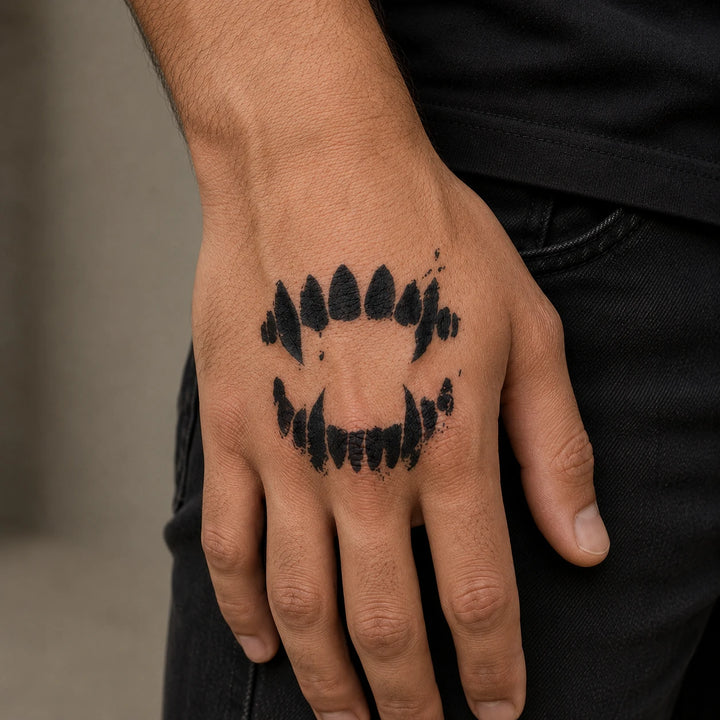 Fangs tattoo on hand