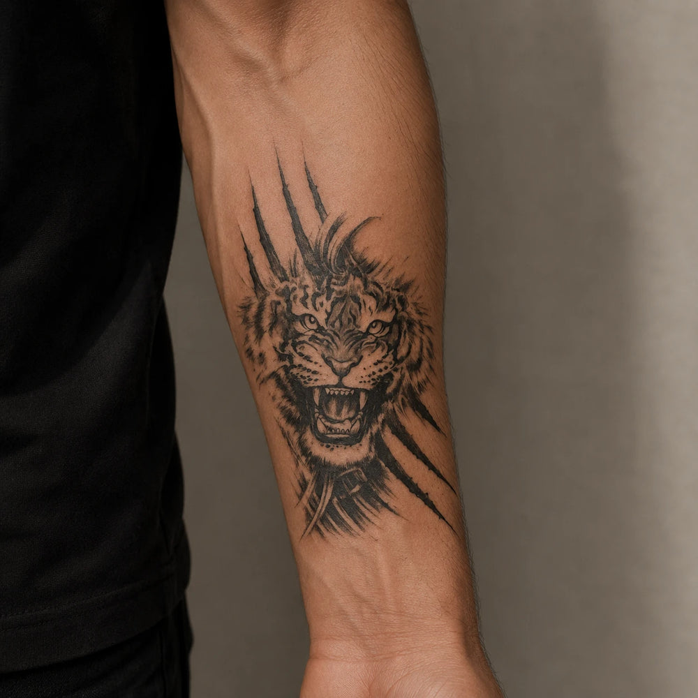 Fierce Tiger Tattoo on man hand