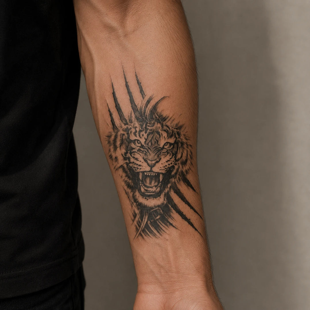 Fierce Tiger Tattoo on man hand