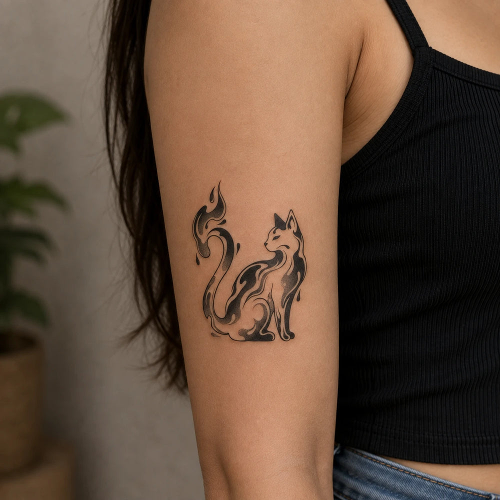 Fluid Cat Tattoo on  a woman arm
