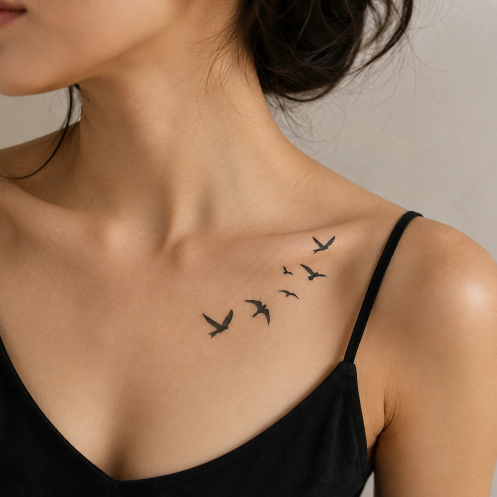 Flying Birds tattoo on a woman beauty bone