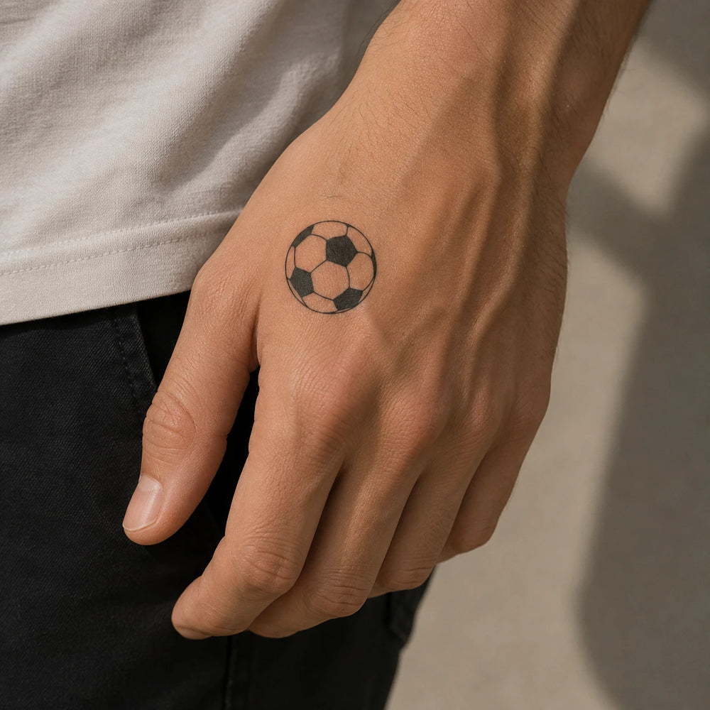 Football tattoo on man hand