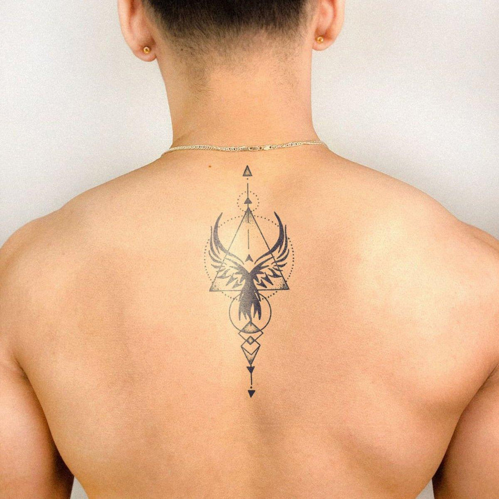 Geometric Phoenix tattoo on back