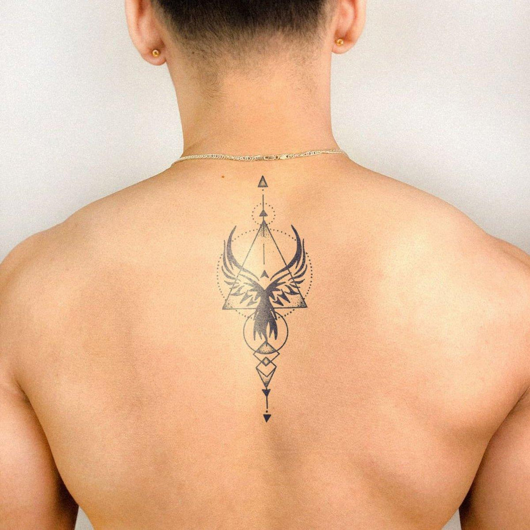 Geometric Phoenix tattoo on back