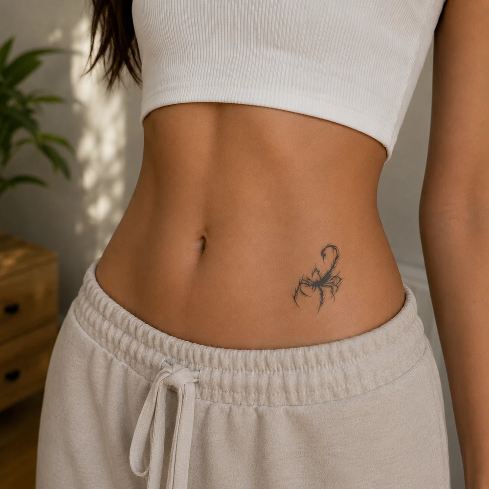 Gothic Scorpion Tattoo On Woman waist 