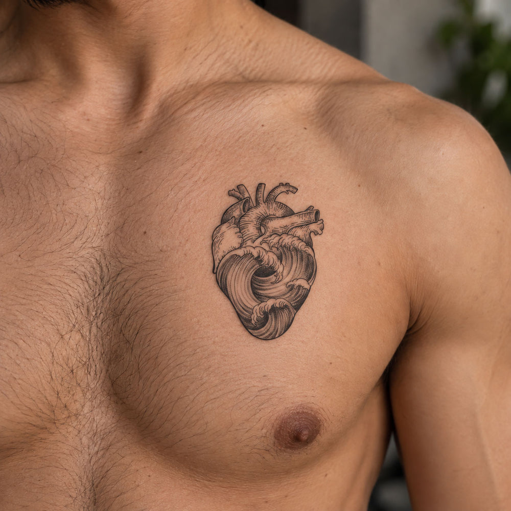 Heartwaves Tattoo On Chest