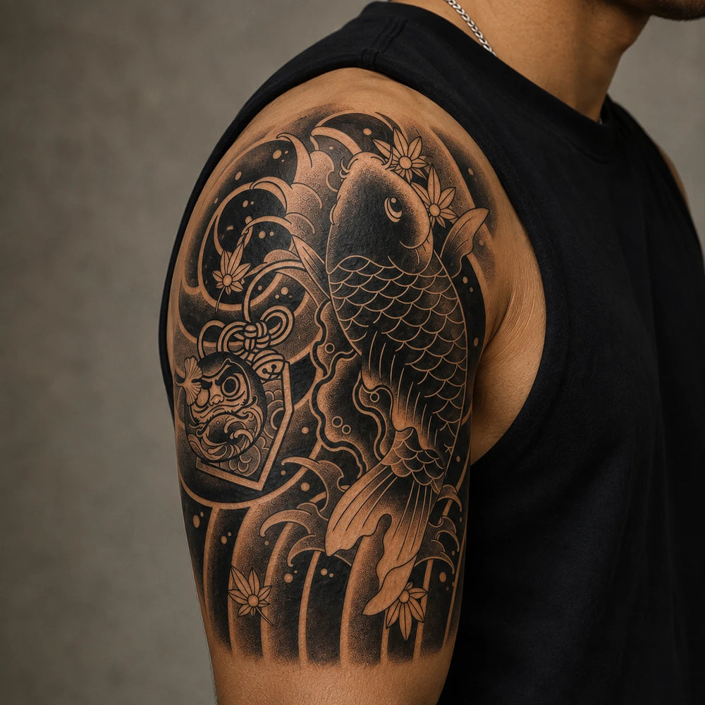 Japanese_Fish_Half_Sleeve on man arm