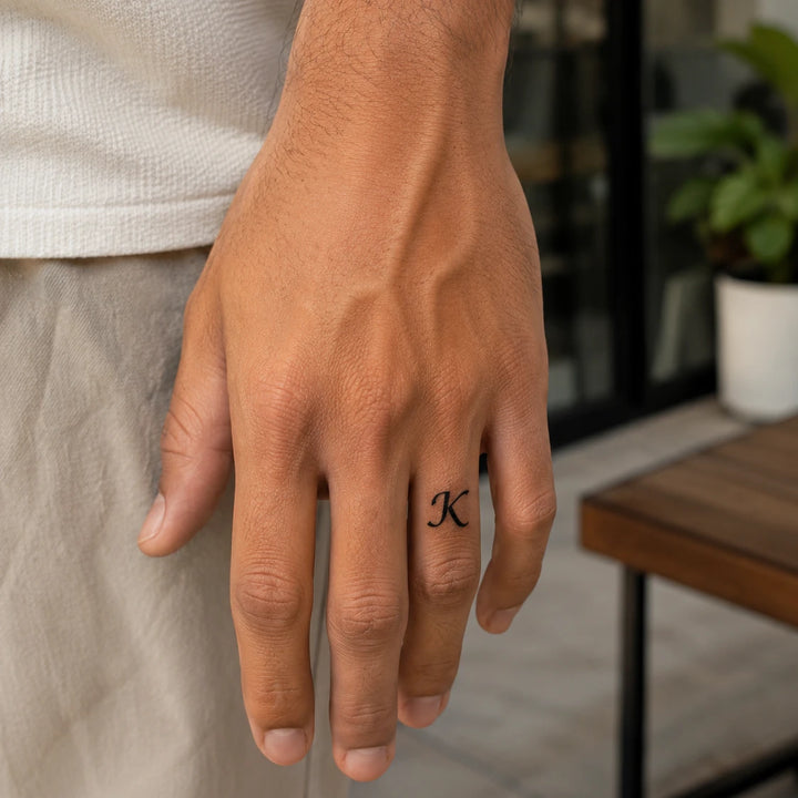 K Letter Tattoo On Man Hand
