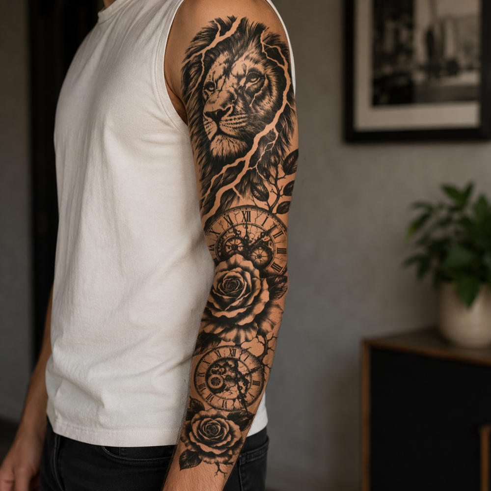 Lion Sleeve On Man Arm