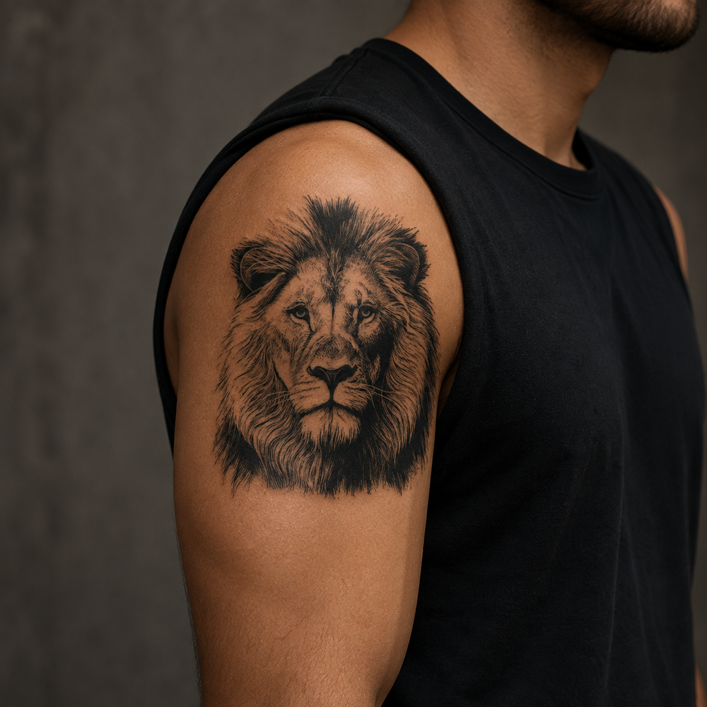 Lion's Gaze Tattoo on man arm