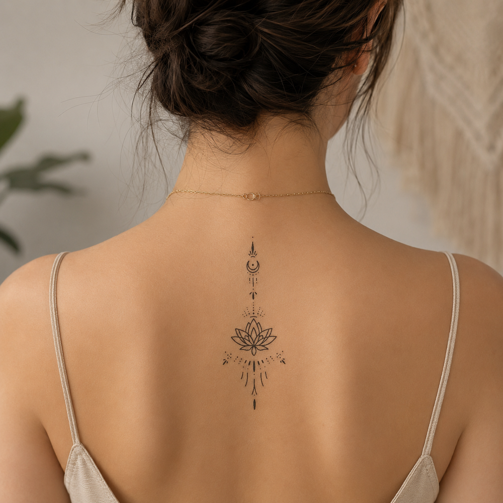 Lotus Crest Tattoo On woman back