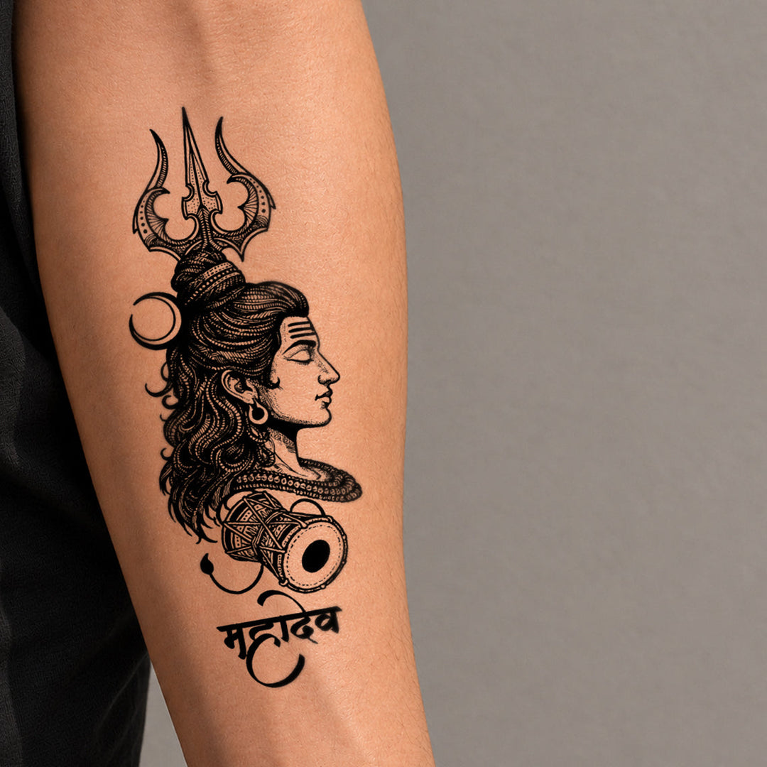 Mahadev Portrait tattoo on Arm