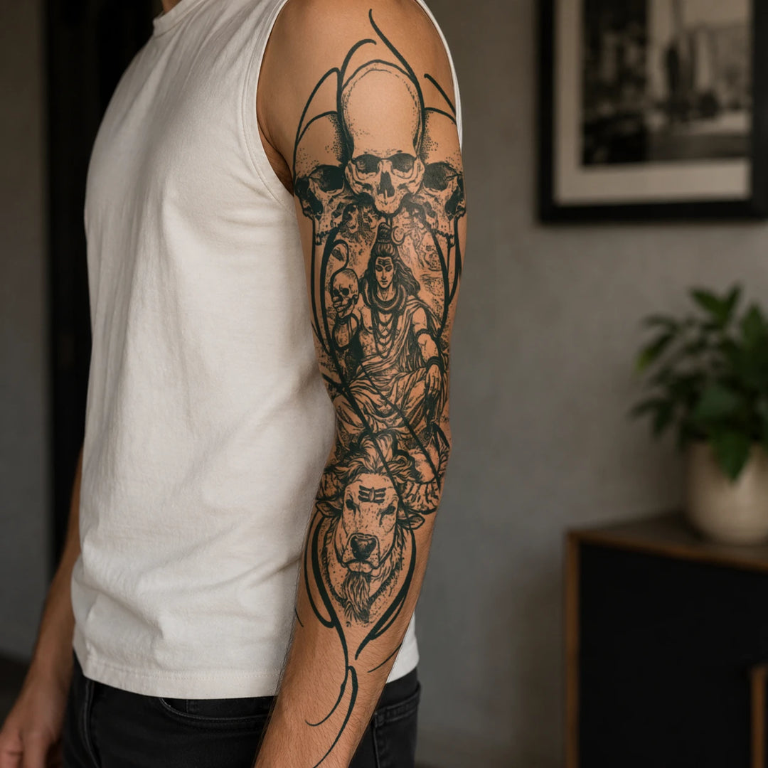 Mahakal Sleeve Tattoo on Man's arm