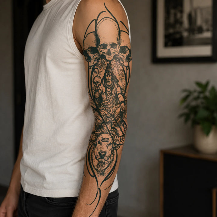 Mahakal Sleeve Tattoo on Man's arm