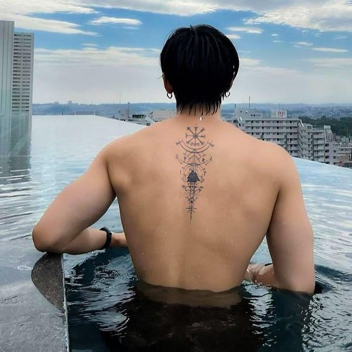 Nordic Compass Tattoo On Back