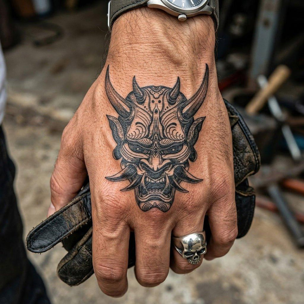 Oni mask Tattoo On Hand