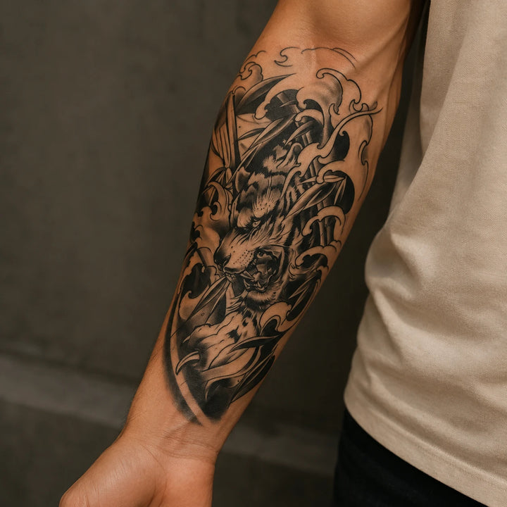 Roaring Tiger Half Sleeve Tattoo On forearm