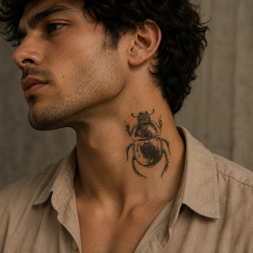 Scarab Beetle Tattoo on man neck