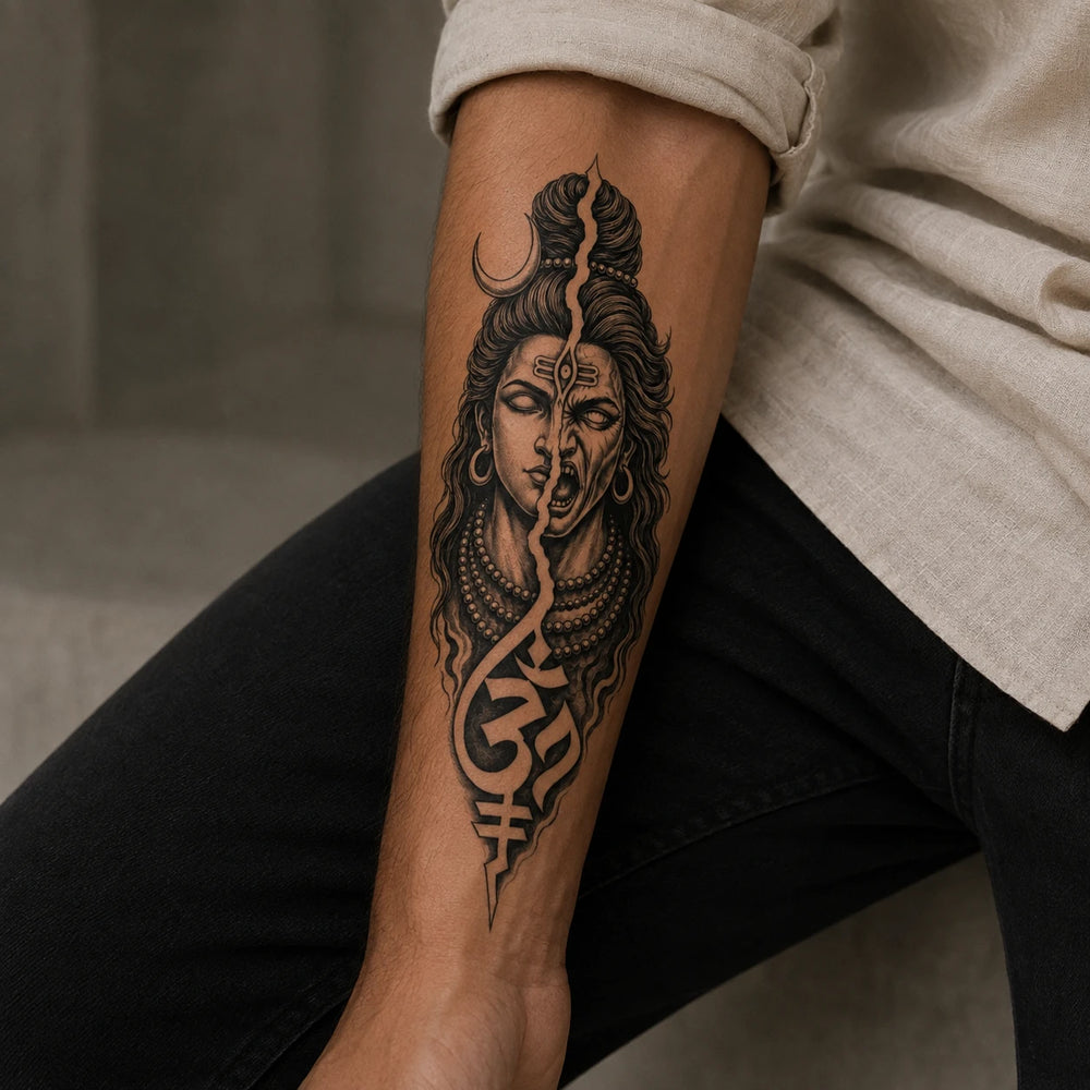 Shiva duality Tattoo on forearm