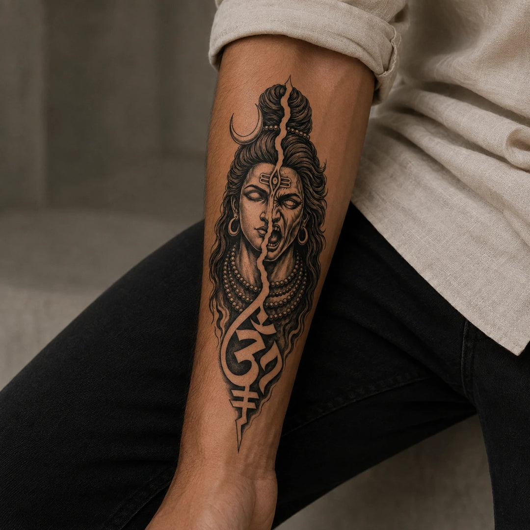 Shiva duality Tattoo on forearm