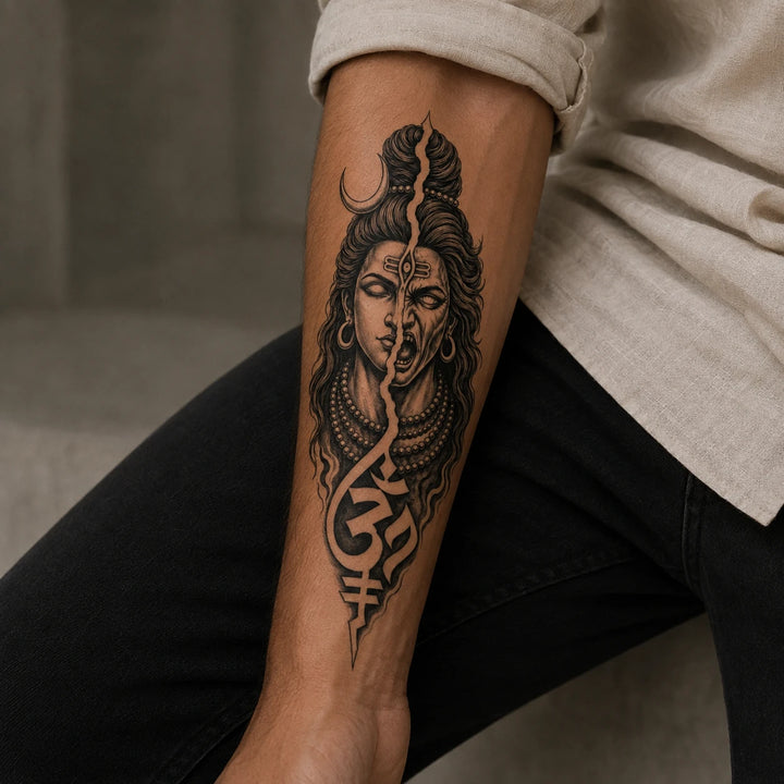 Shiva duality Tattoo on forearm