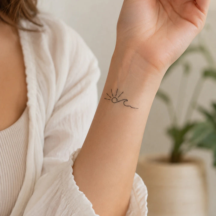 Sun with wave Tattoo on arm