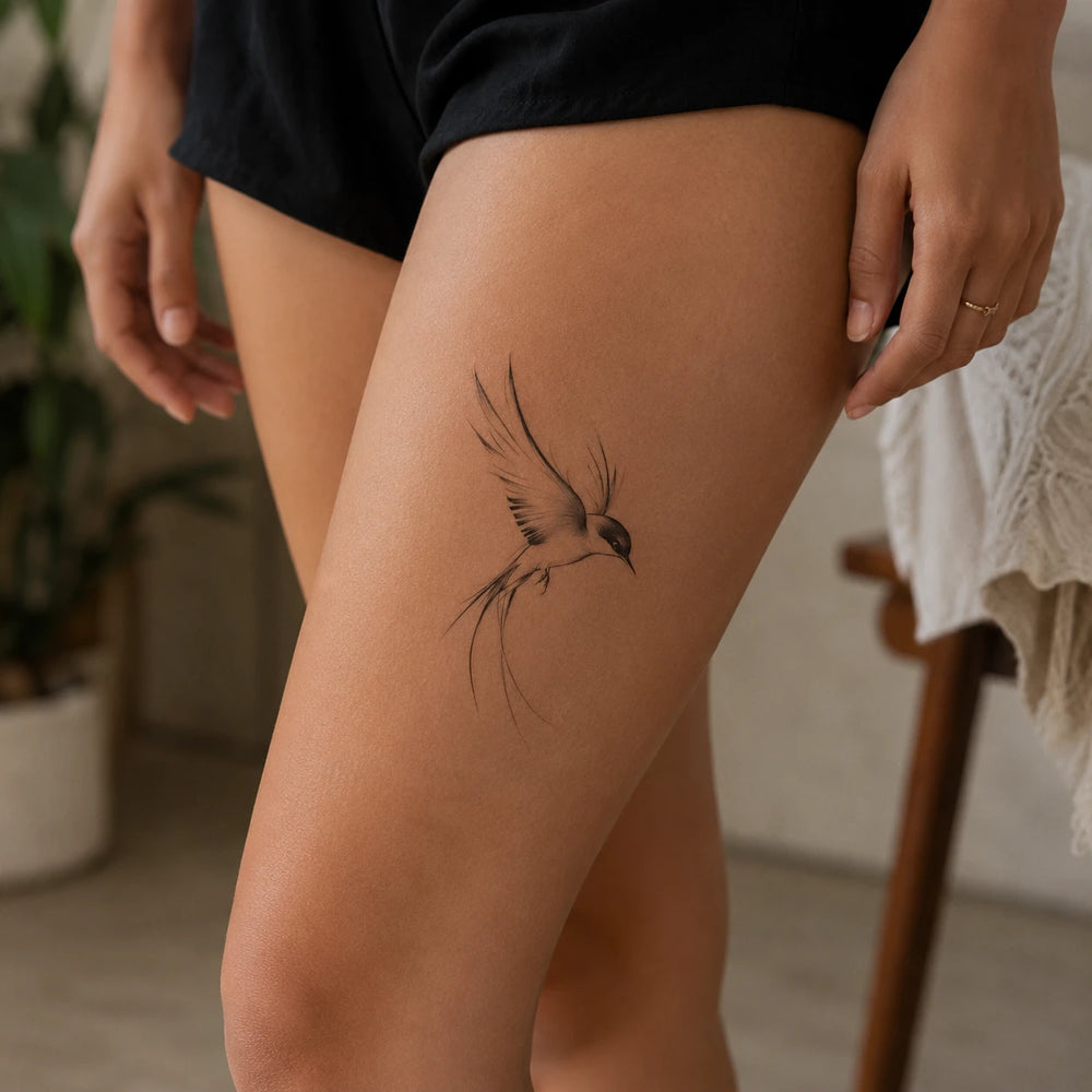 Swallow Tattoo on thigh