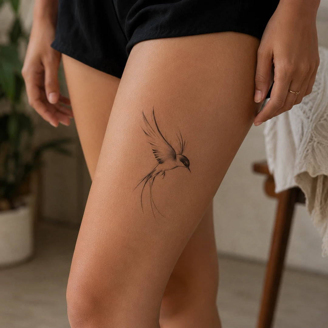 Swallow Tattoo on thigh