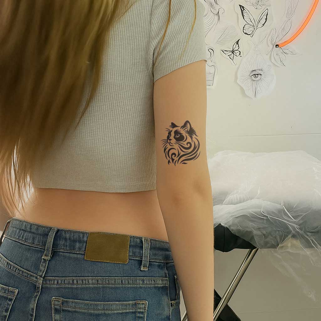 Tribal Cat Tattoo on arm