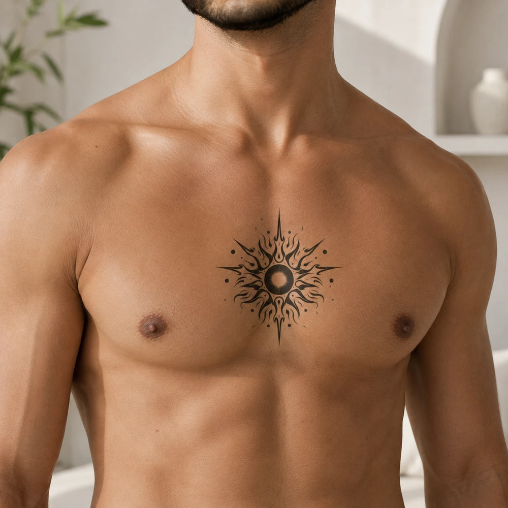 Tribal Sun Tattoo on Chest