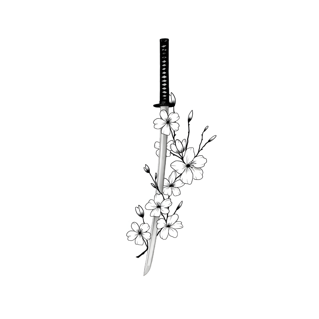 Katana with Cherry Blossoms Tattoo