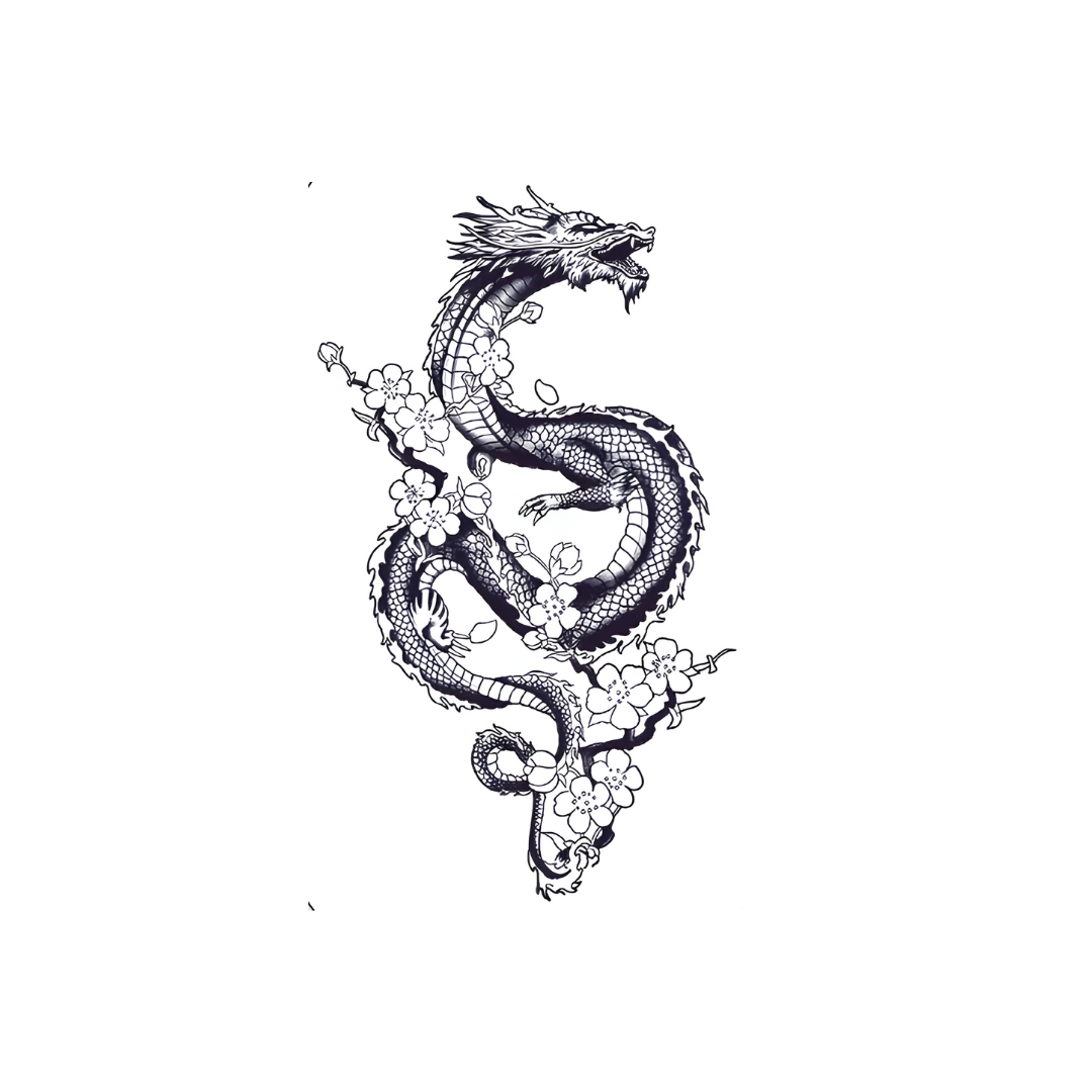 Dragon with Cherry Blossoms Tattoo